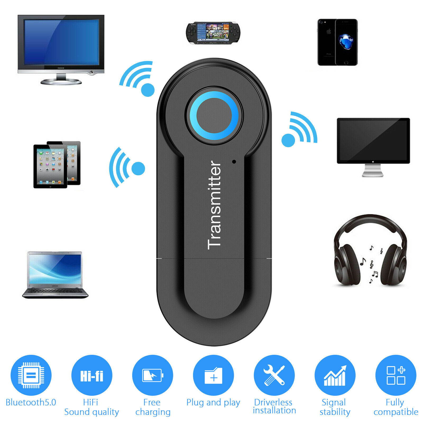 Wireless Bluetooth V5.0 Transmitter For TV Phone PC Stereo Audio Music Adapter