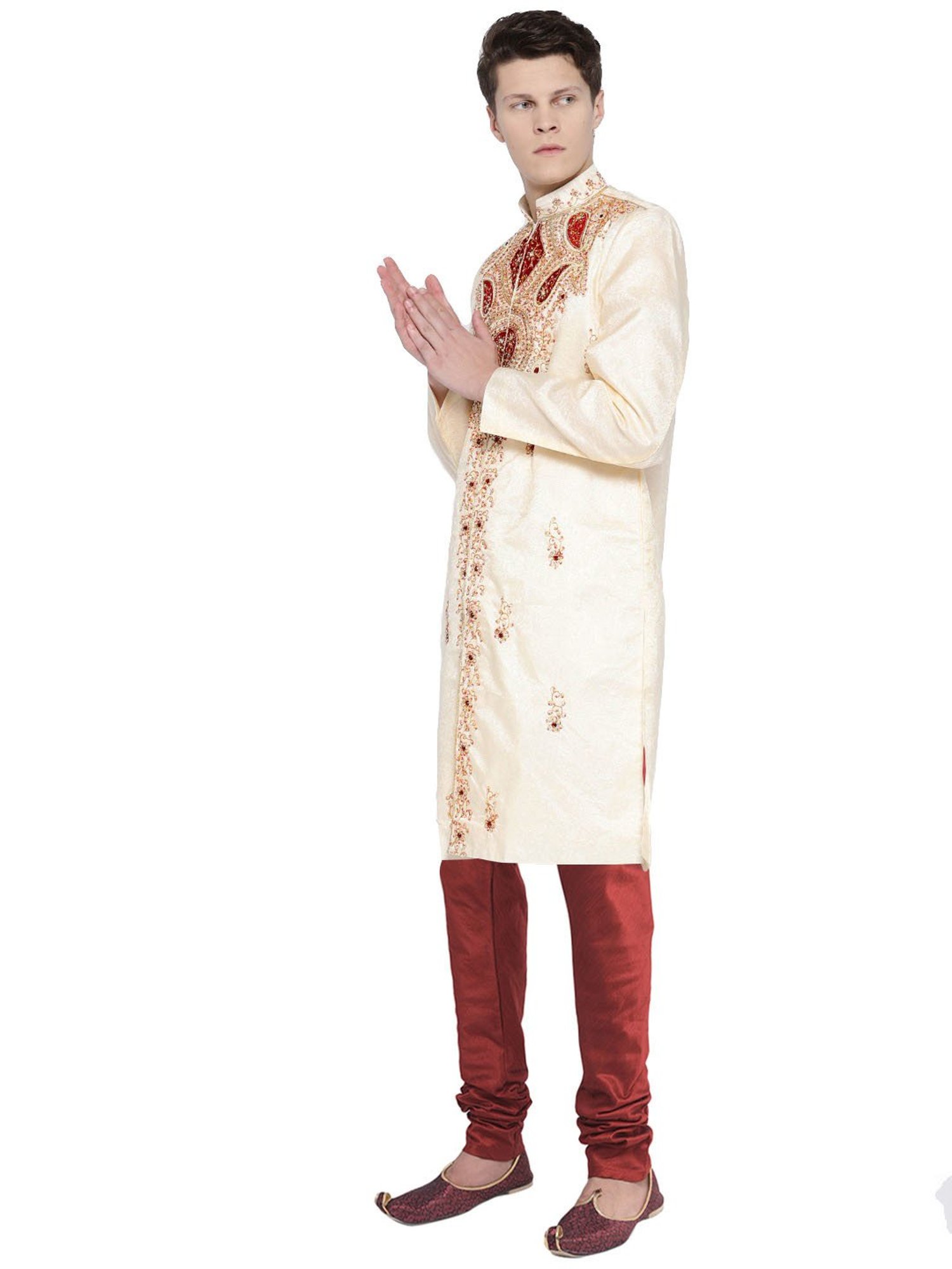 SG LEMAN Light Lemon Regular Fit Embellished Sherwani Set