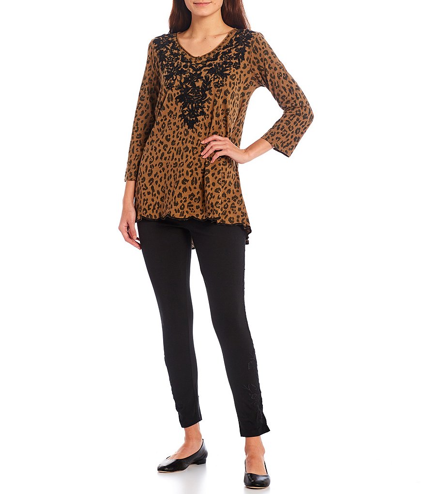 Karyn Seo Addison Tonal Embroidered Cotton Blend Leggings