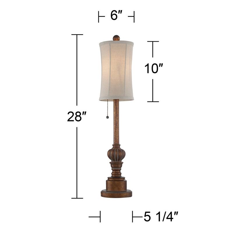Regency Hill Traditional Buffet Table Lamps Set of 2 Warm Brown Wood Tone Tall Fabric Drum Shade for Dining Room