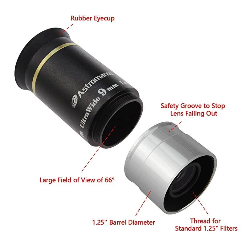 125quot 9mm 66Degree Ultra Wide Angle Eyepiece for Telescope