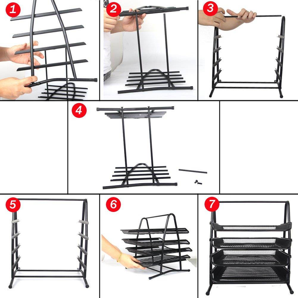 Stackable Letter Tray Desktop Organizer Metal Mesh Office Tray Desk File Organizer,4-Tiers Shelf,Black by Sun Cling