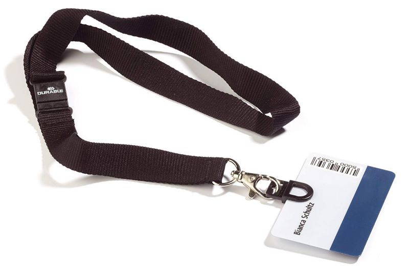 DURABLE Tension Fit ID Gripper with Lanyard, Black, 10-Pack (818701)