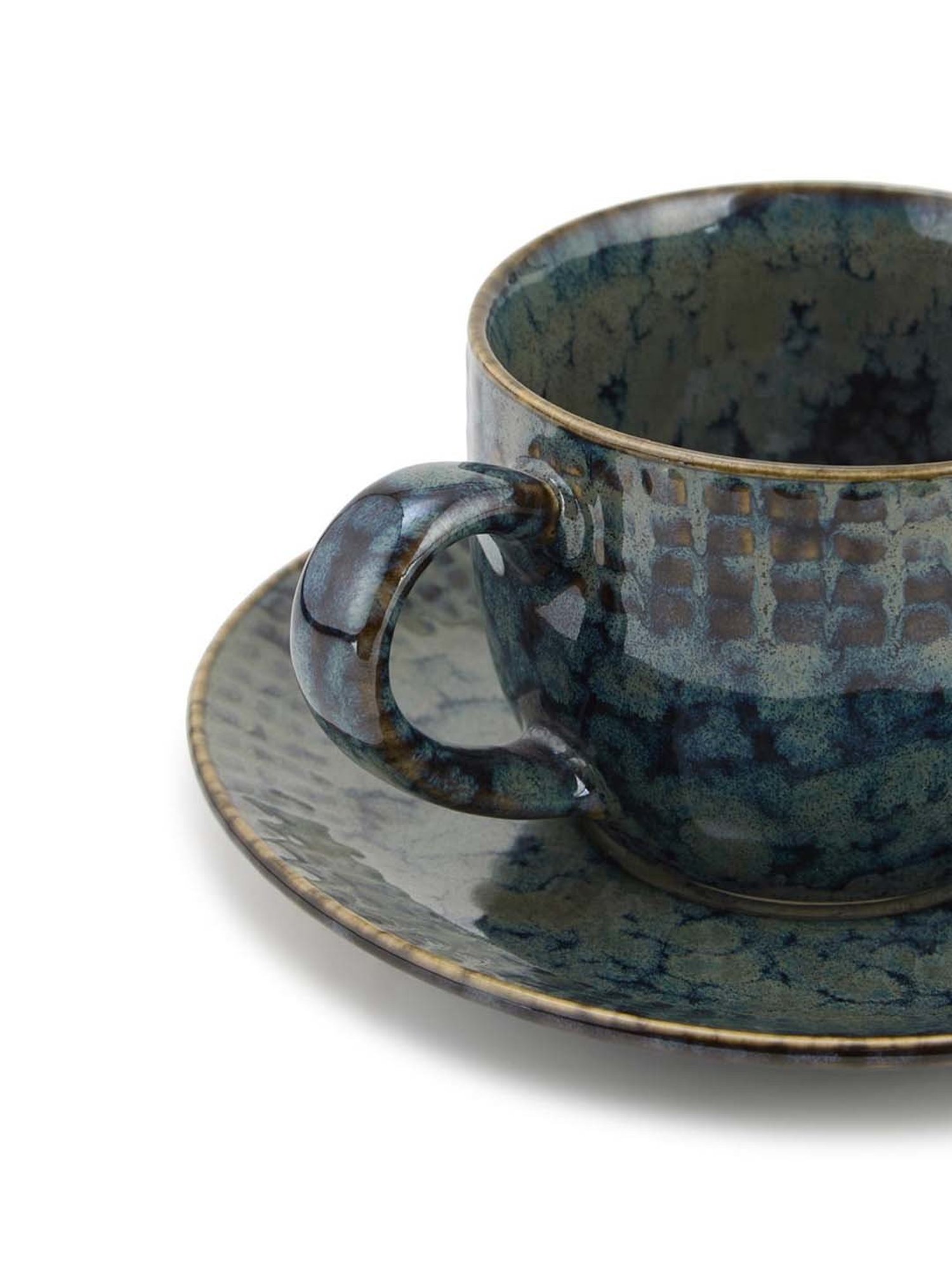 India Circus Floral Blue Bone China Cup Saucer (Set of 8)