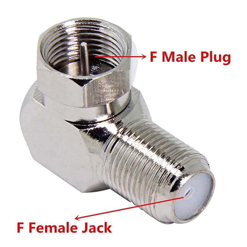 Rght Angle Coax 10Pack F Type Male to Female Coaxial Cable Connector  90 Degree Adapter for Wall Mounted TV Modem Wall Plate Satellite Receiver