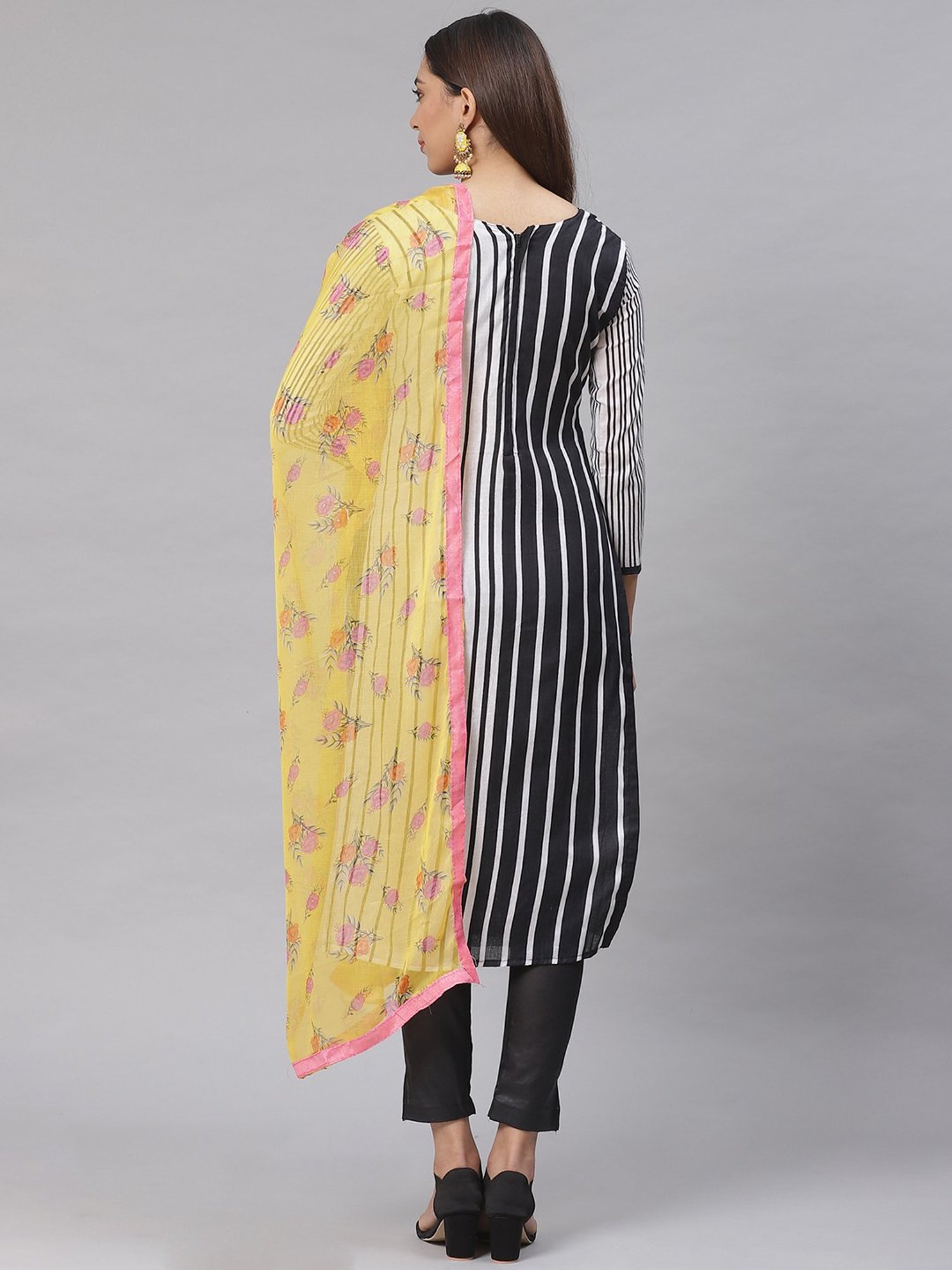 Saree Mall Black Striped Unstitched Dress Material