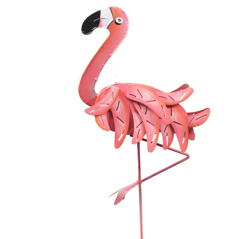 Home & Garden 28.75" Fancy Pink Flamingo Stake Bird Wading Round Top Collection  -  Decorative Garden Stakes