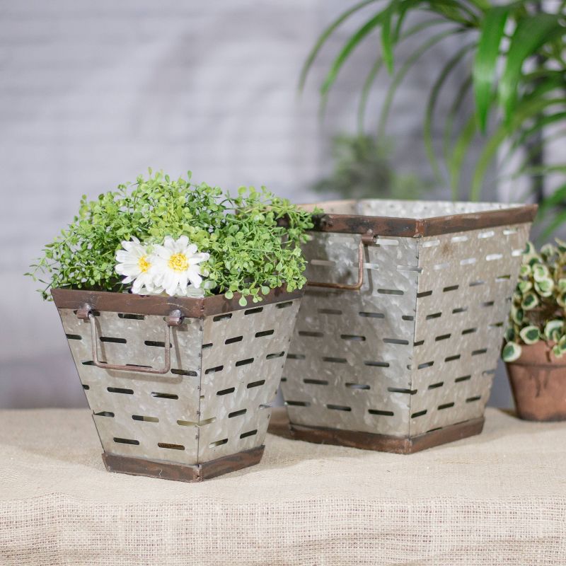 Square Metal Olive Bucket Gray 2pk - VIP Home & Garden