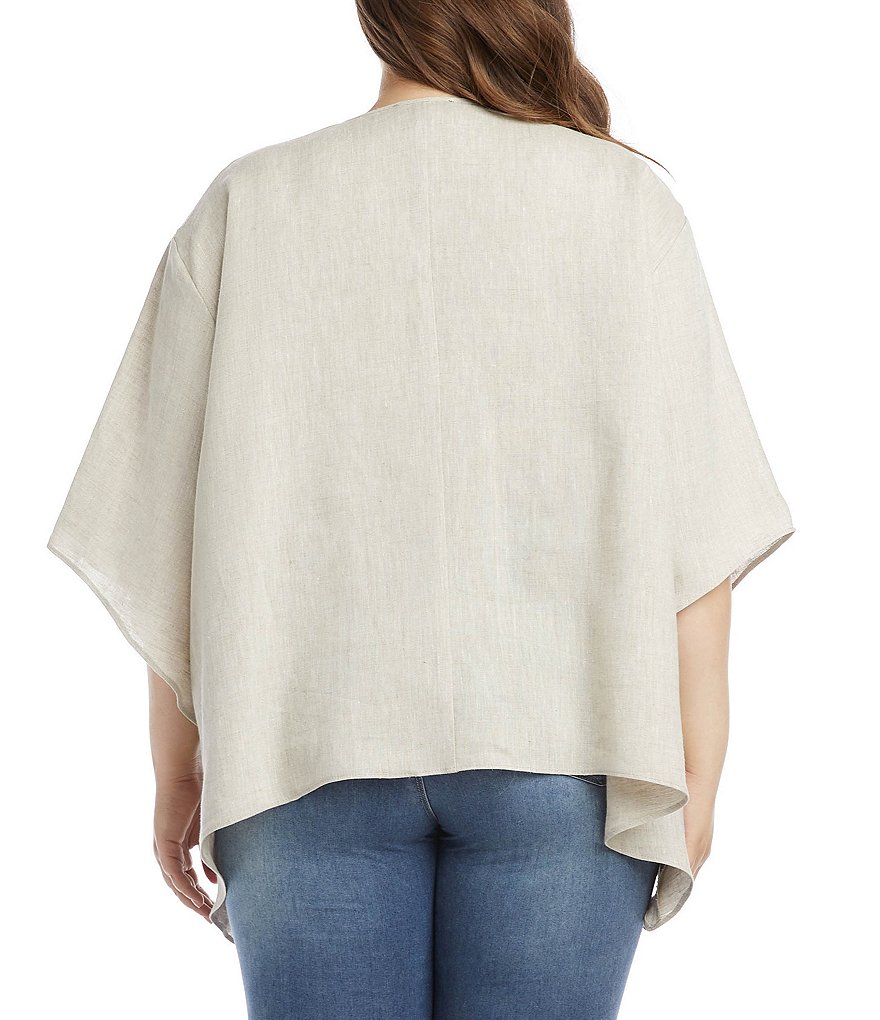 Karen Kane Plus Size Textured Linen Round Neck 3/4 Kimono Sleeve Flare Hem Top