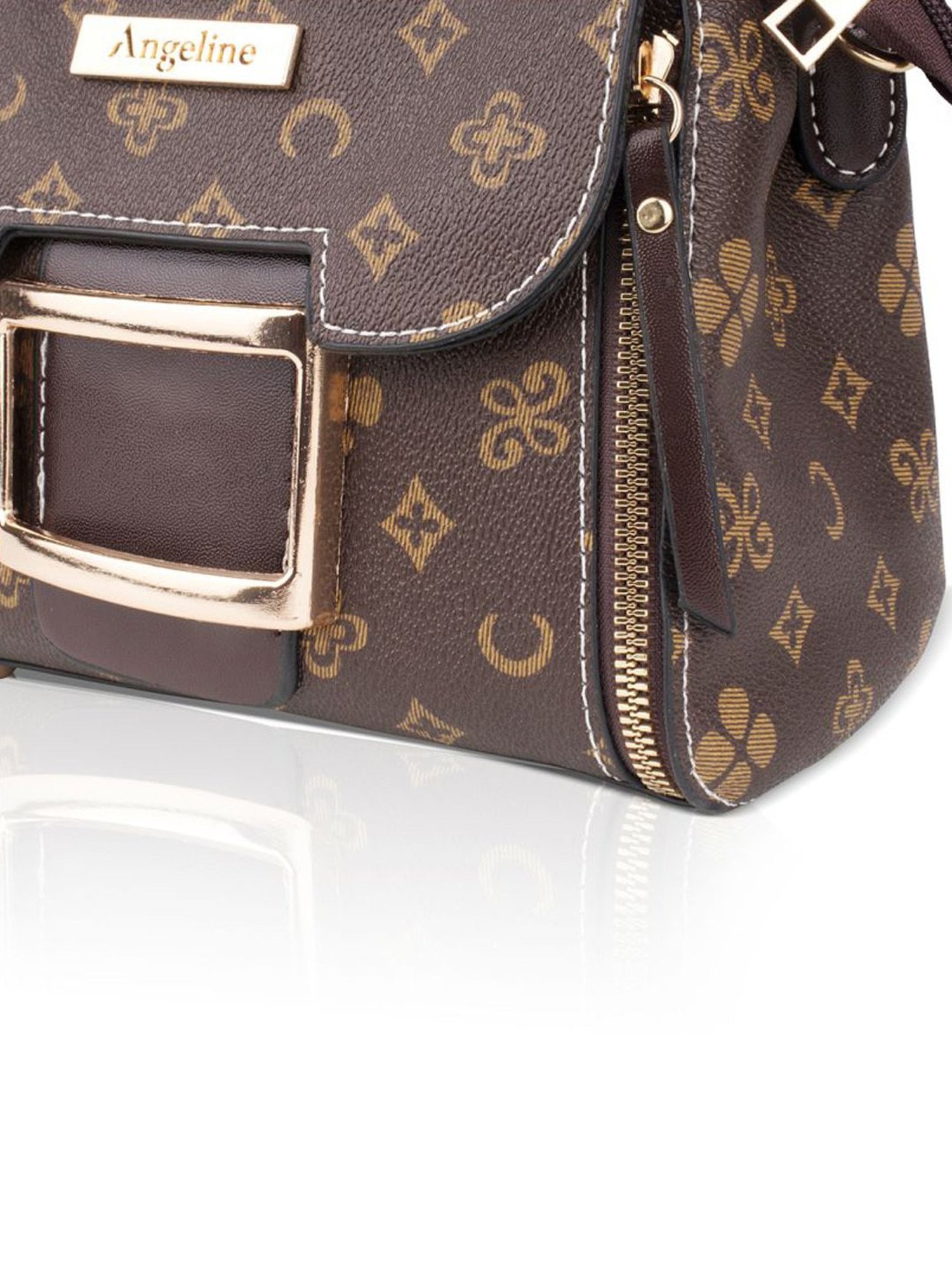 Angeline Brown Printed Medium Satchel Handbag