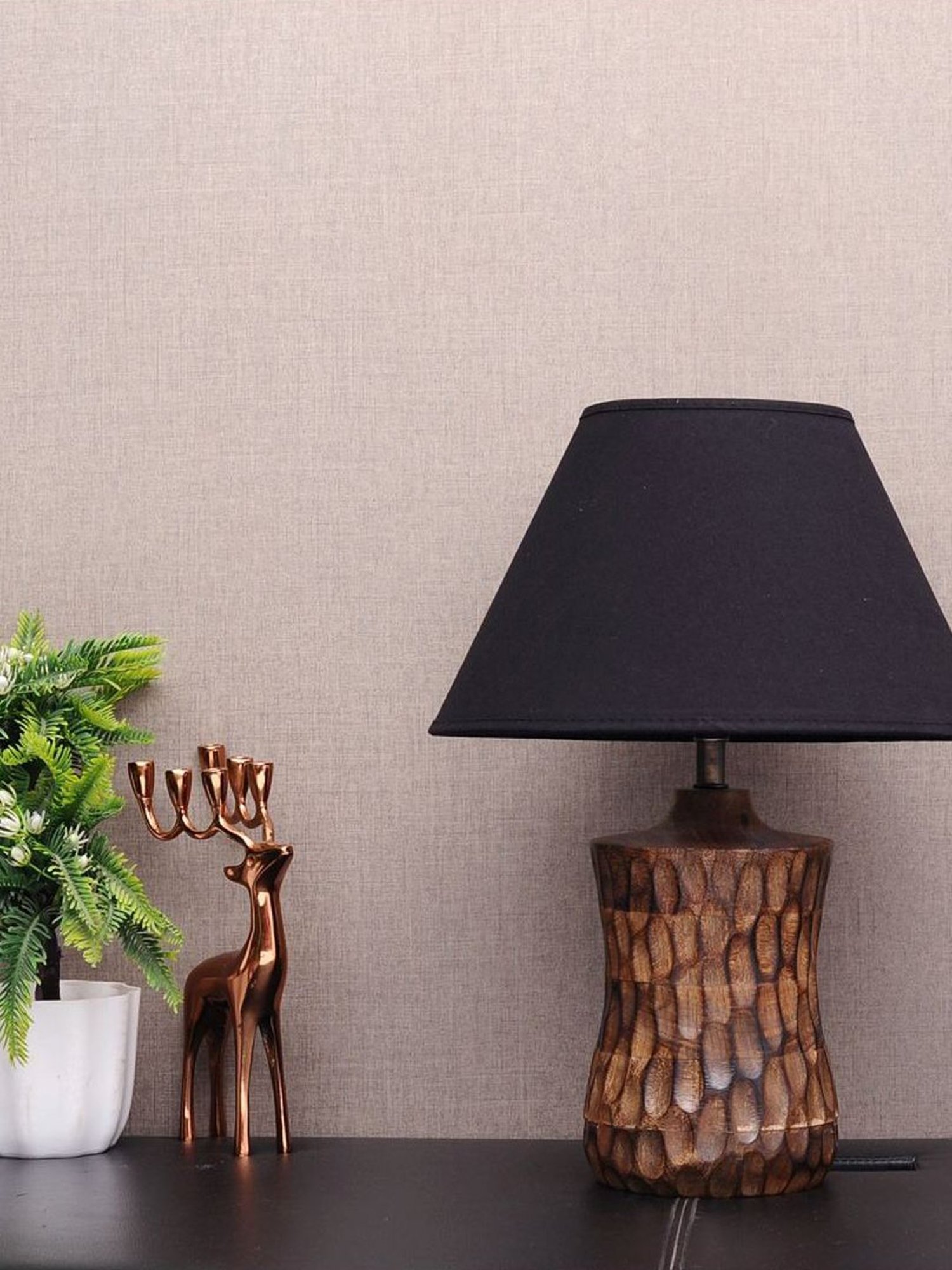 Kapoor Lamp Shades Brown & Black Wood Emmett Carved Table Lamp