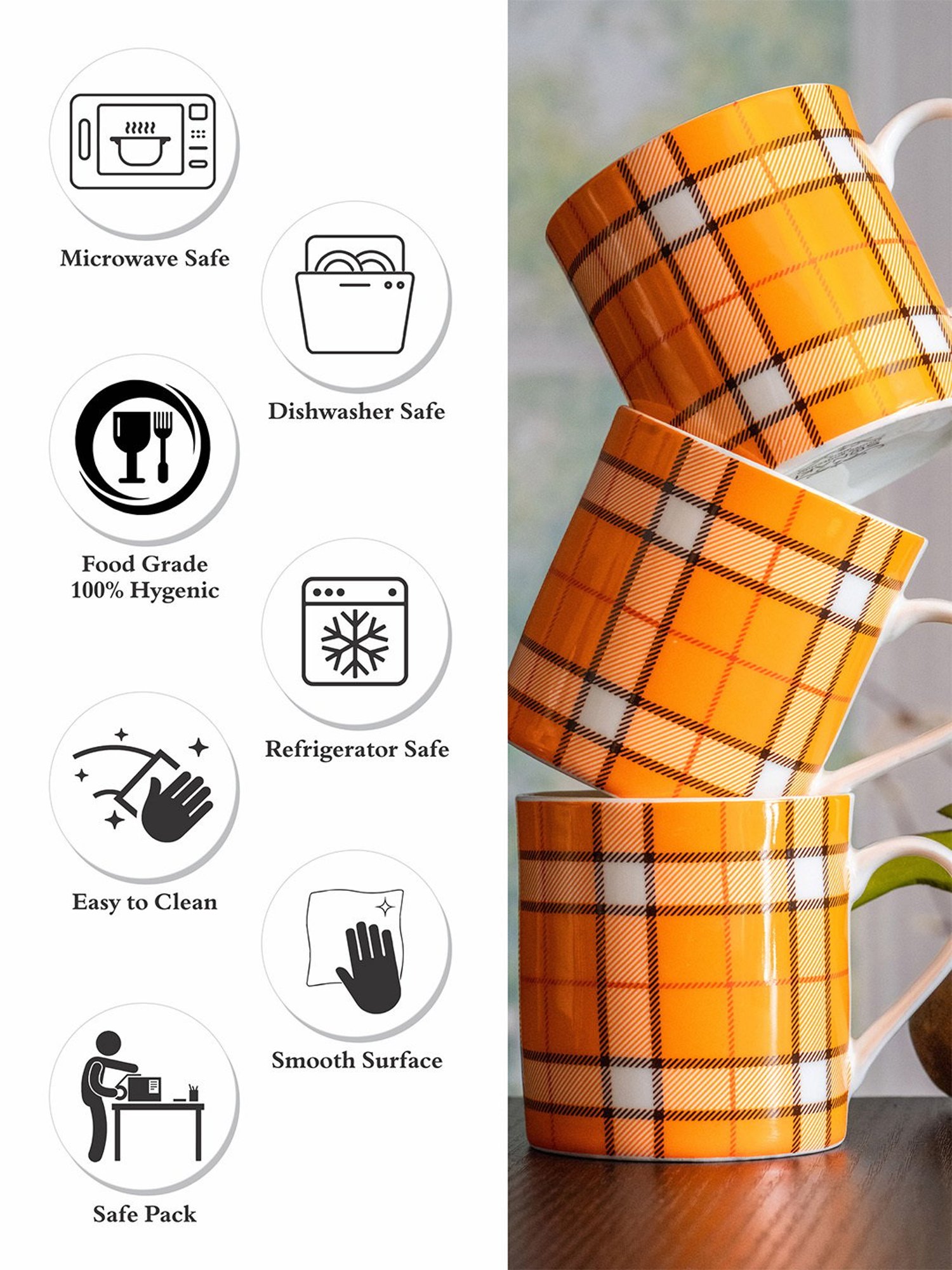 SONAKI Printed White Bone China Coffee Mugs - Set of 6 (210ml)