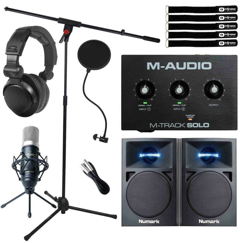 Home Recording Bundle M-Audio M-TRACK SOLO Audio Interface w Monitors & Mic