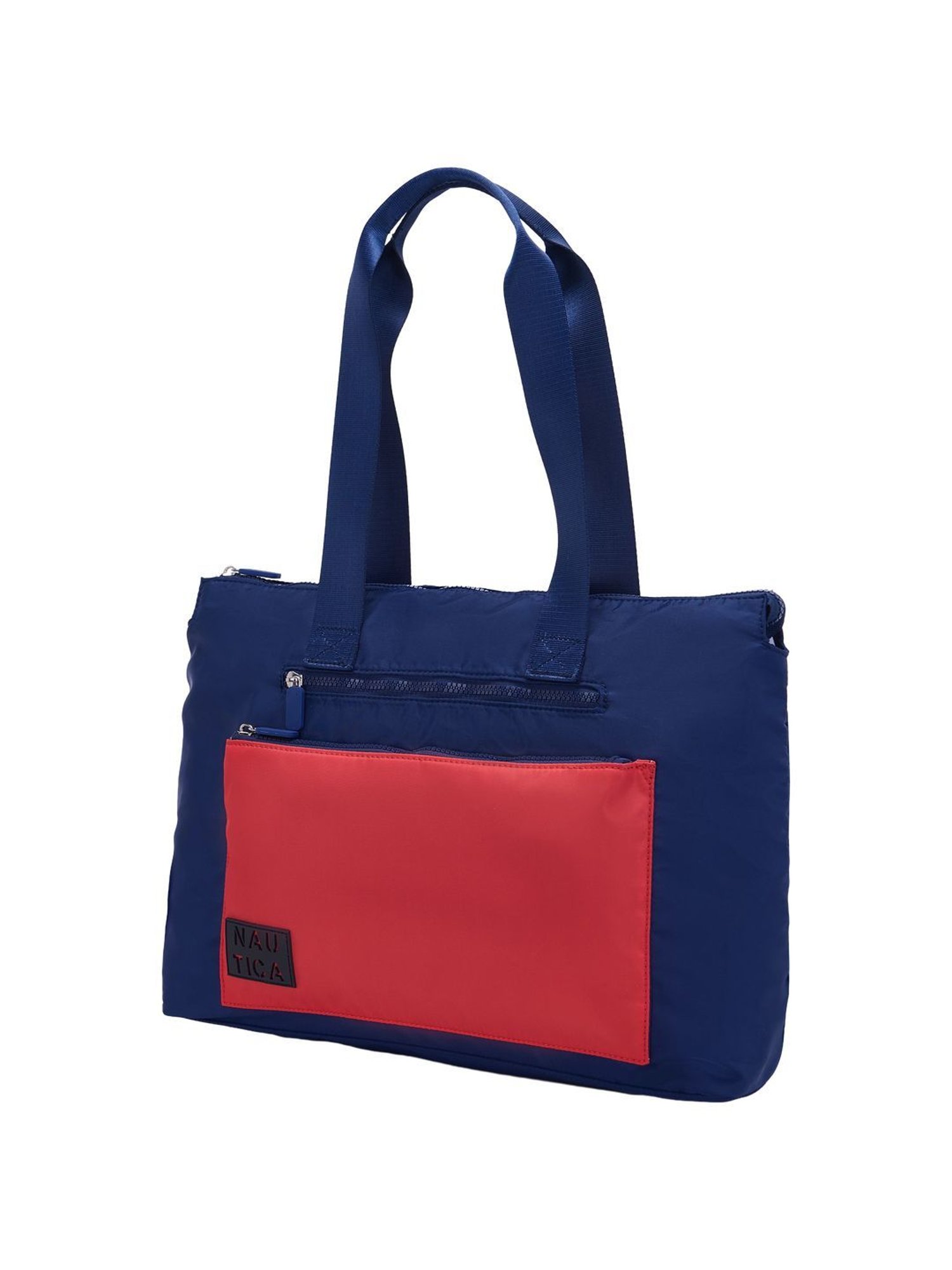 Nautica Navy Blue & Red Color Block Medium Tote Handbag