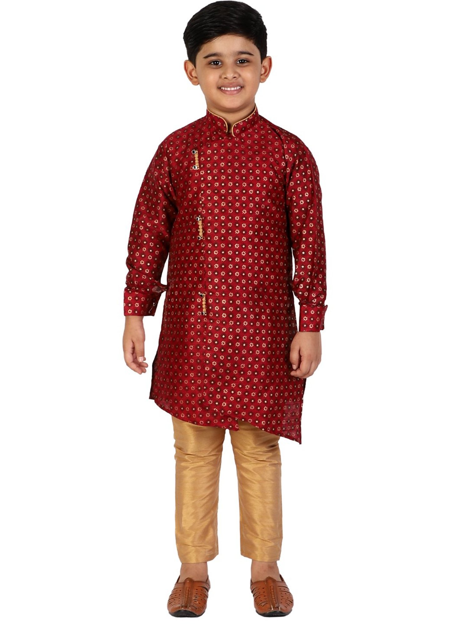 Pro-Ethic Style Developer Kids Red & Beige Printed Full Sleeves Kurta with Pyjamas