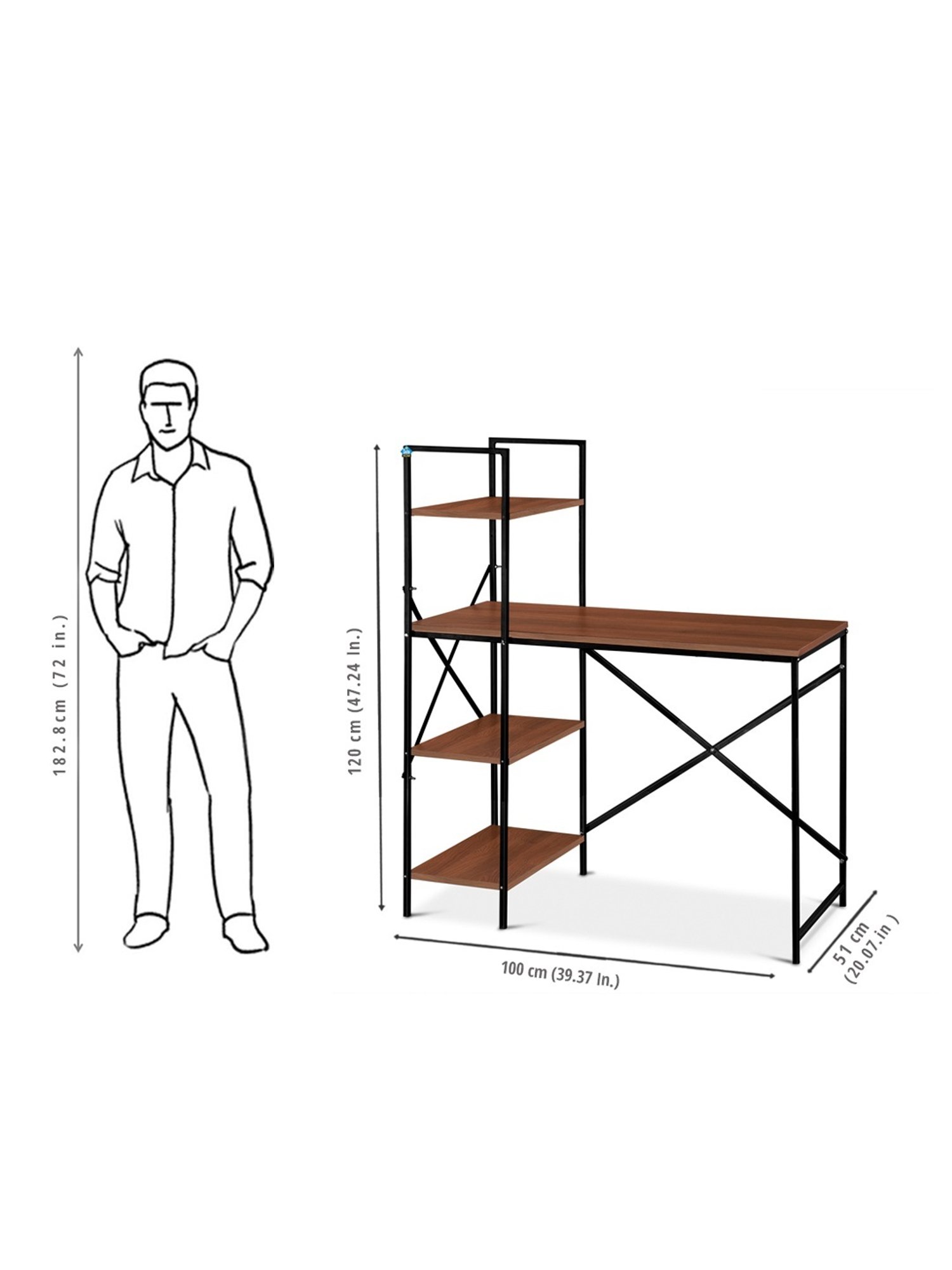 Delite Kom Victor Acacia Dark Black Metal Free Standing Study Table