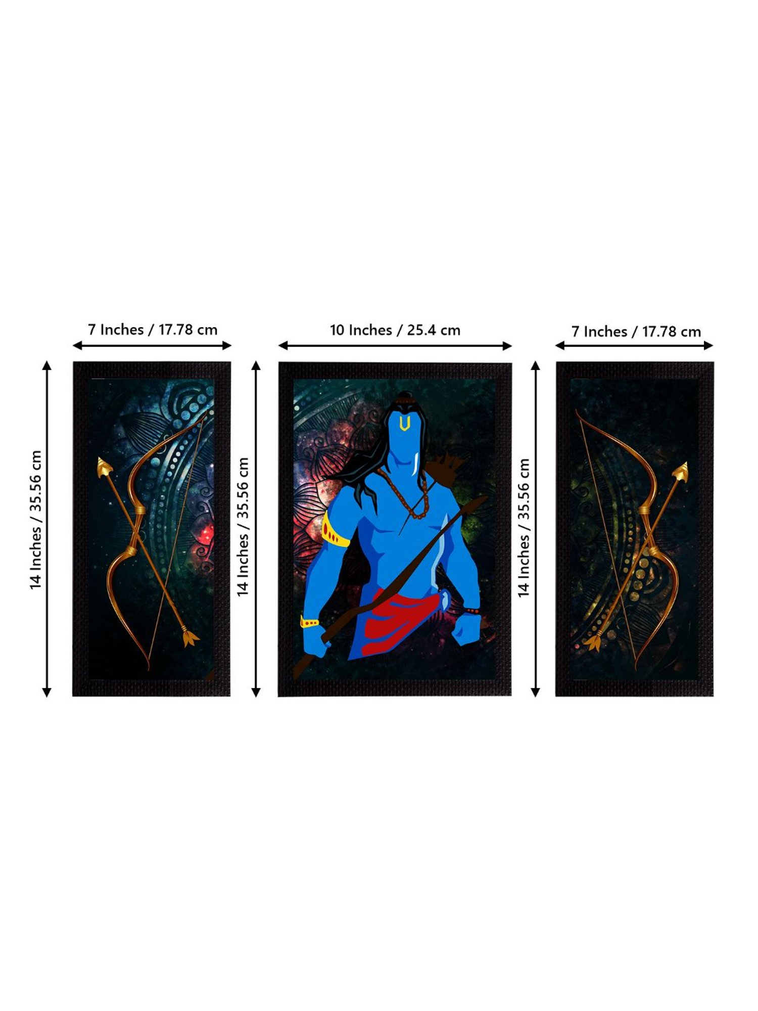 eCraftIndia Set of 3 Lord Ram Satin Matt Textured UV Art Painting