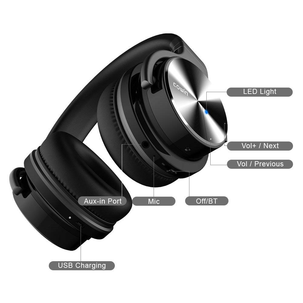 COWIN E7 Pro [2018 Upgraded] Active Noise Cancelling Headphones Bluetooth Headphones with Mic Hi-Fi Deep Bass Wireless Headphones Over Ear 30H Playtime Travel Work TV Computer Cellphone - Blue