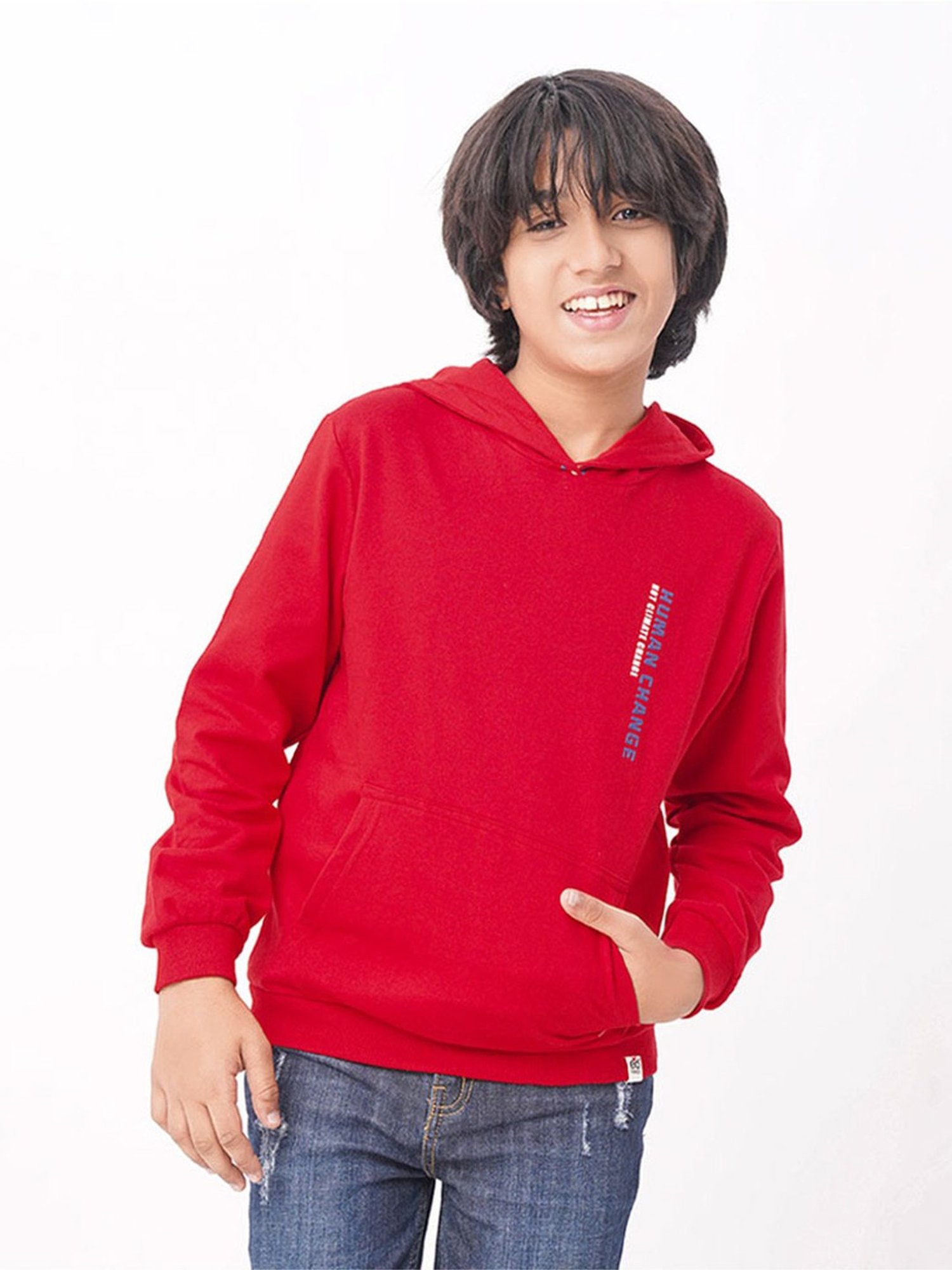 Edheads Kids Red Cotton Printed Full Sleeves Hoodie