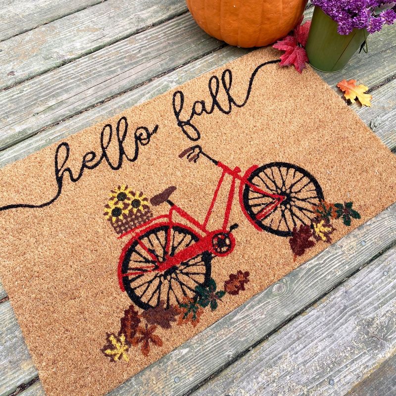 Farmhouse Living Hello Fall Bike Coir Doormat - 18" x 30" - Elrene Home Fashions