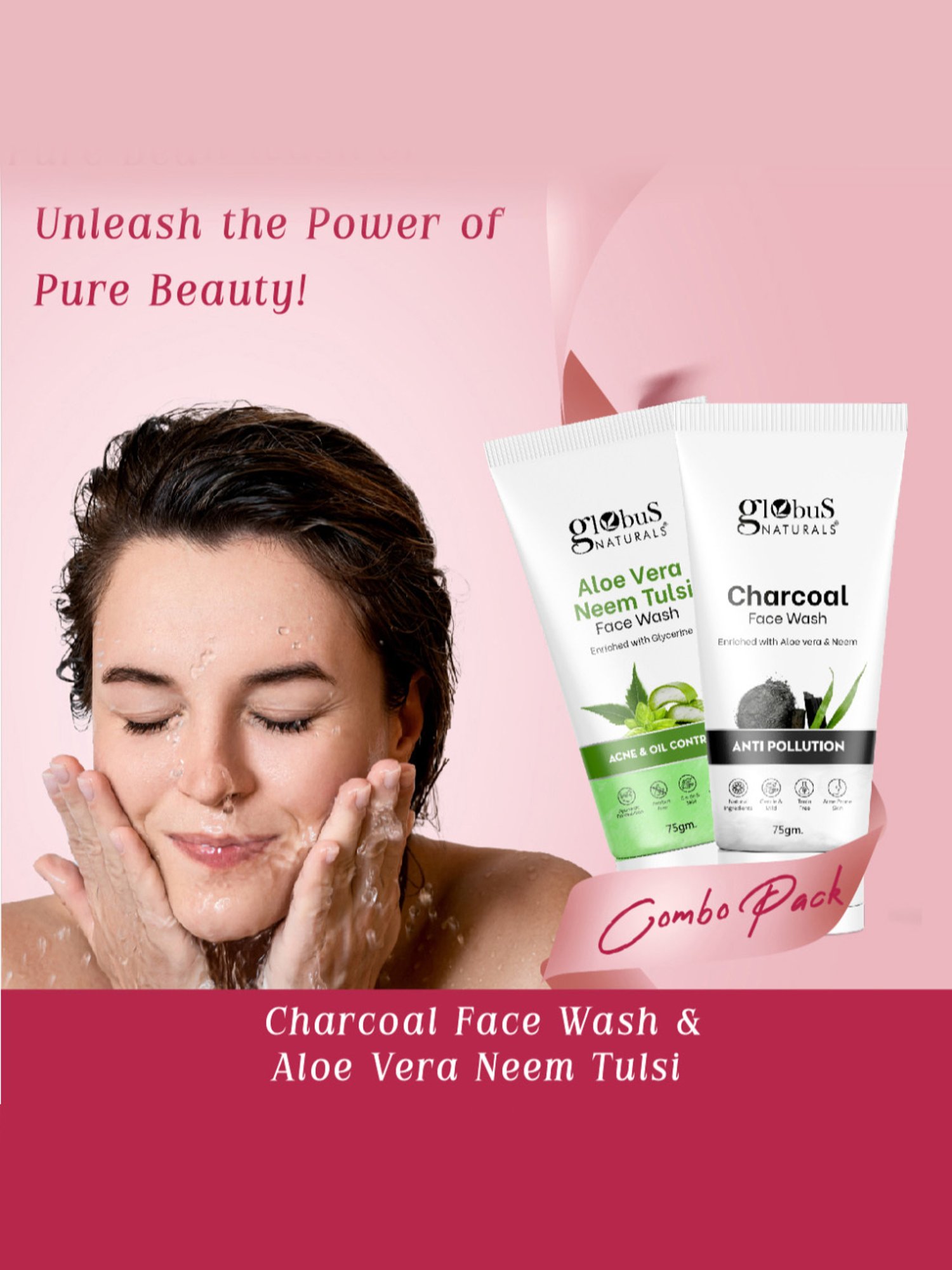 Globus Naturals Charcoal & Aloe Vera Neem Tulsi Face Wash Combo