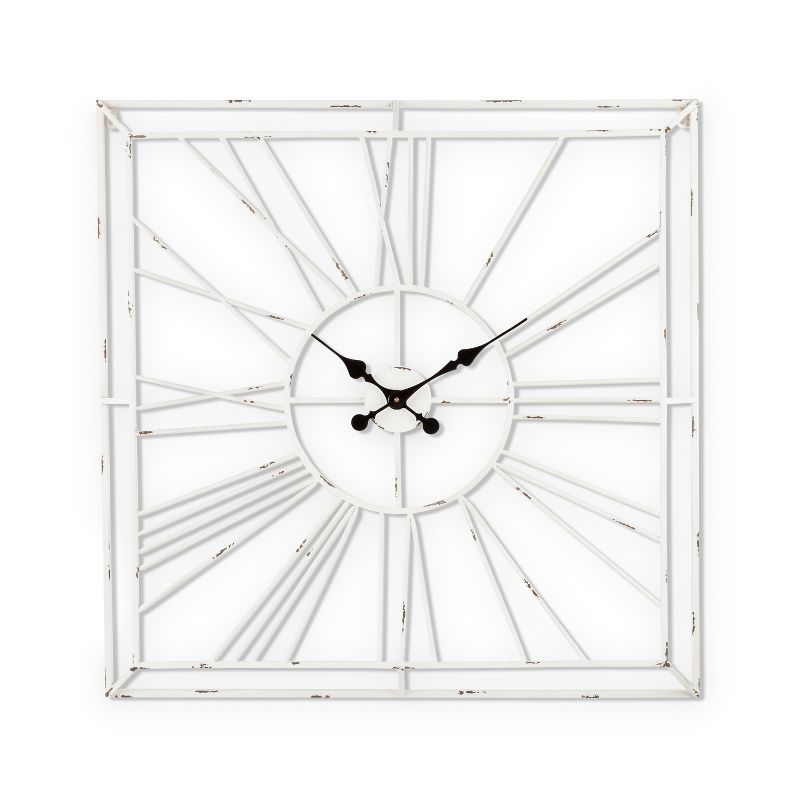 Lone Elm Studios Antique White Washed Metal Roman Numeral Wall Clock