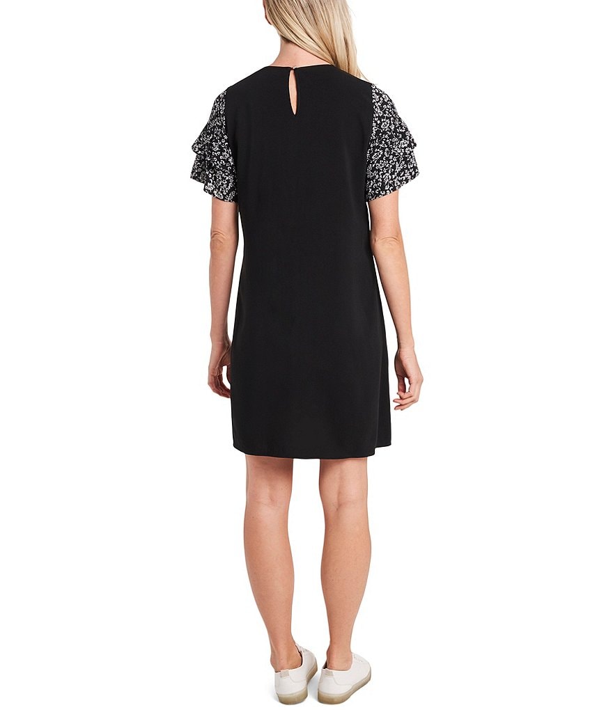 CeCe Tiered Printed Ruffle Floral Sleeve Crew Neck Dress