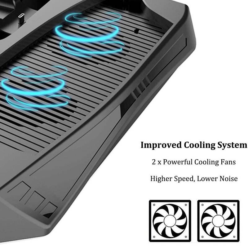 Console Charging Station with Cooling Fan Including 2 Controller Charging Dock and 3 USB Hubs for PS5 Digital / UHD Edition