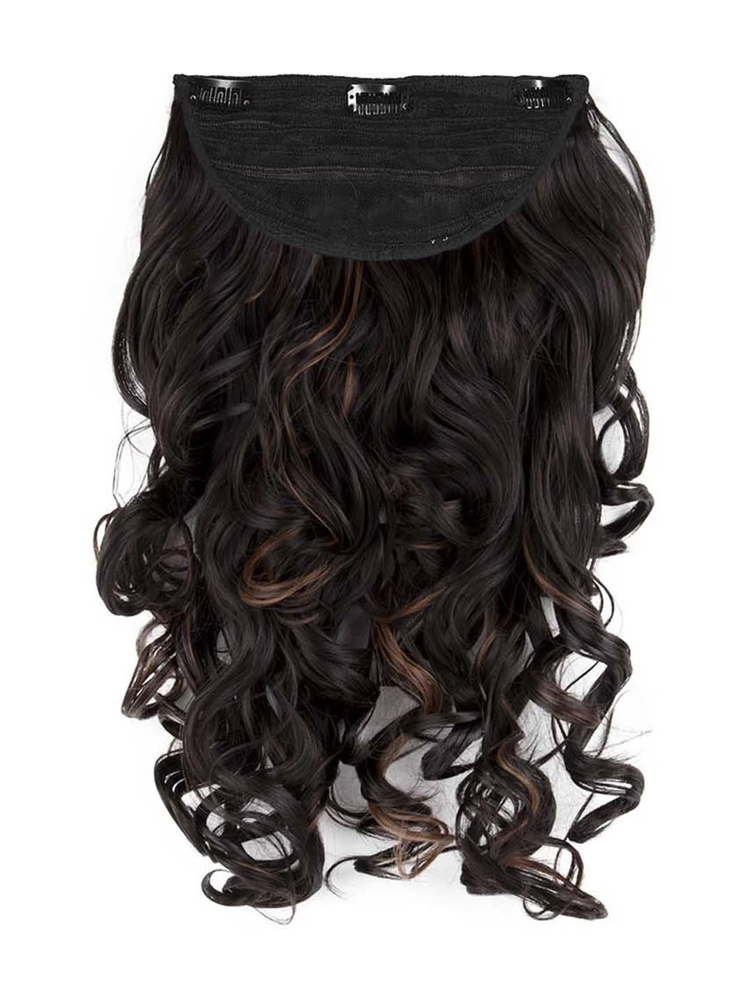 Streak Street Clip-In 18 Inch Step Curls Dark Brown Hair Extensions with Copper Highlights