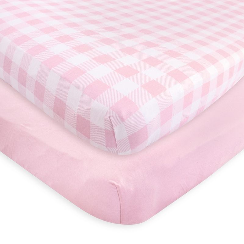 Touched by Nature Baby Girl Organic Cotton Crib Sheet, Plaid Solid Light Pink, One Size