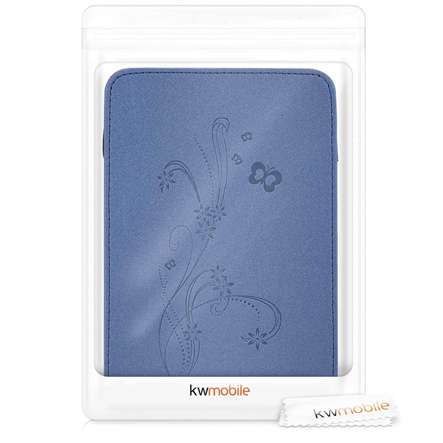 kwmobile Cover Compatible with Amazon Kindle Paperwhite (10. Gen - 2018) - PU Leather e-Reader Case - Butterfly Tendril Dark Blue