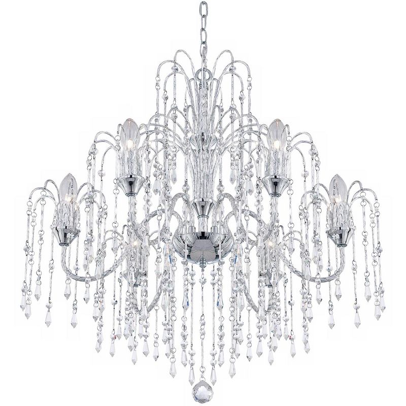 Vienna Full Spectrum Chrome Chandelier 29" Wide Crystal Rain Curved Arm Halogen 6-Light Fixture Dining Room Foyer Kitchen Entryway