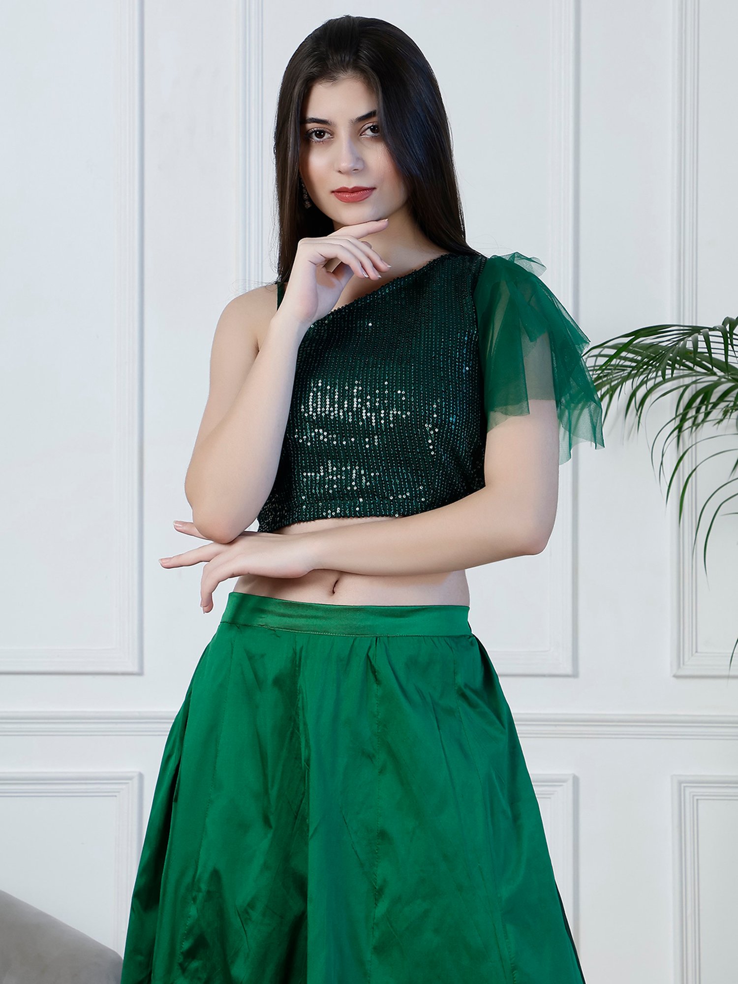 NEUDIS Green Embellished Crop Top