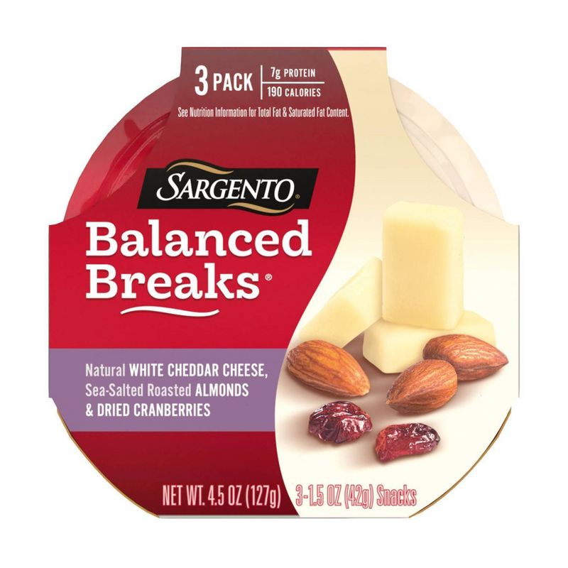 Sargento Balanced Breaks Natural White Cheddar, Sea-Salted Roasted Almonds & Dried Cranberries - 3pk/1.5oz