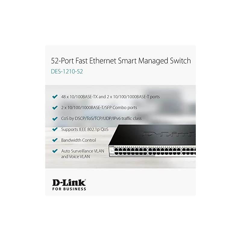 PoE+ Switch, 24 28 Port Fast Ethernet Managed Web Smart 2 Gigabit BASE-T and 2 Gigabit Combo BASE-T/SFP Ports (DES-1210-28P)