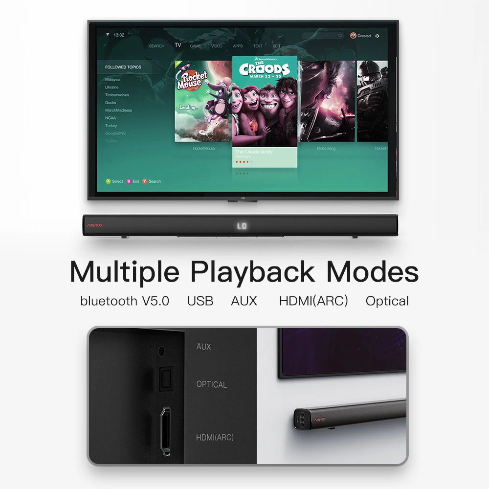 BlitzWolf AirAux AA-SAR1 60W bluetooth V5.0 Soundbar TV Bar Powerful Bass DSP Stereo HDMI Optical AUX Speaker Home Theater