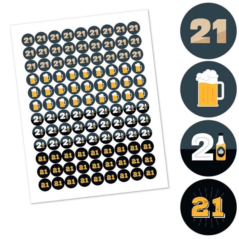 Big Dot of Happiness Cheers and Beers to 21 Years - 21st Birthday Party Round Candy Sticker Favors - Labels Fit Hershey's Kisses (1 sheet of 108)