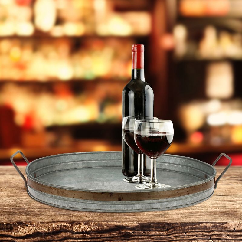 Aged Galvanized Tray with Rust Trim and Handles - Gray - Stonebriar