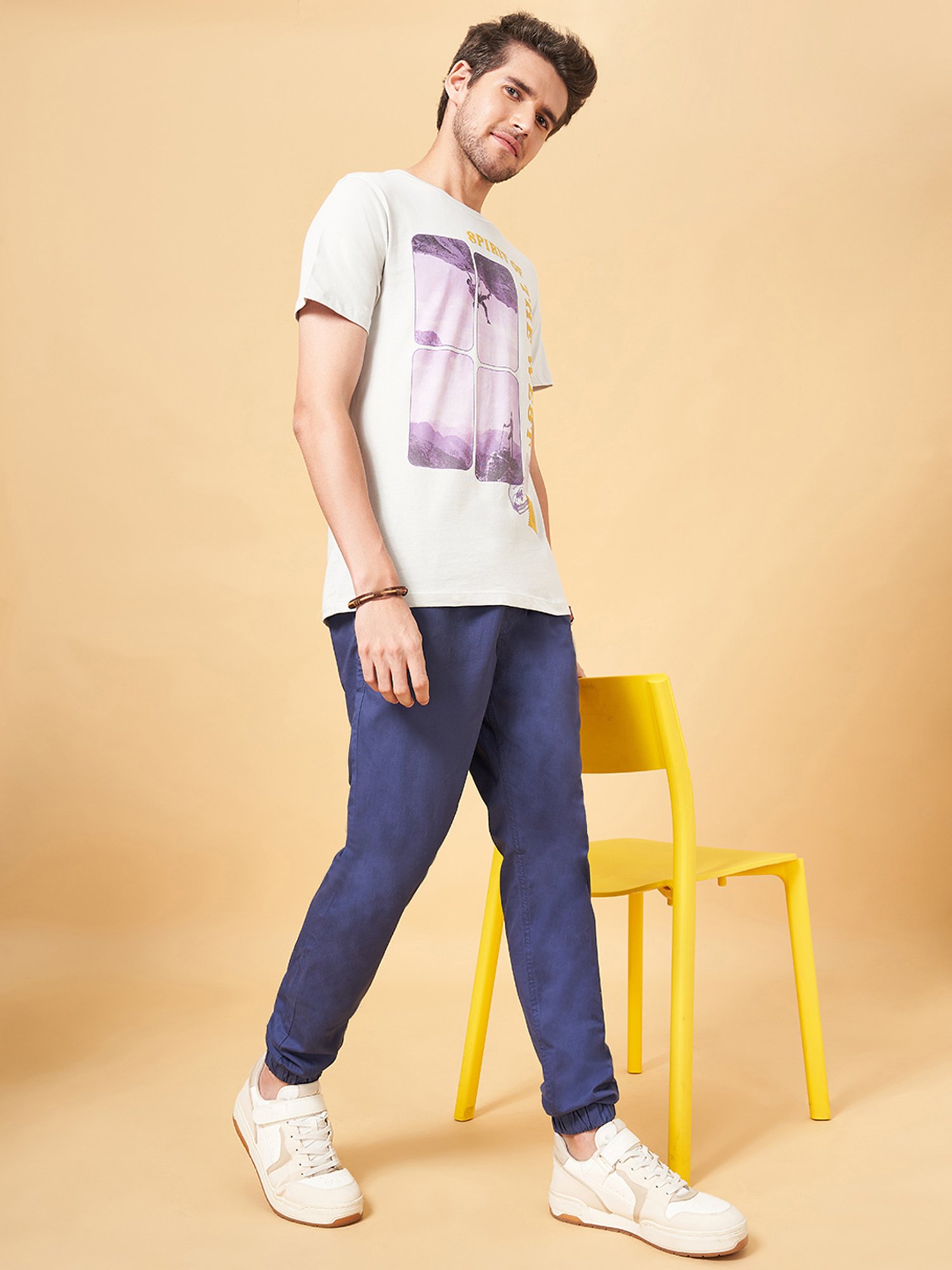 Urban Ranger by Pantaloons Off White Slim Fit Printed Crew T-Shirt