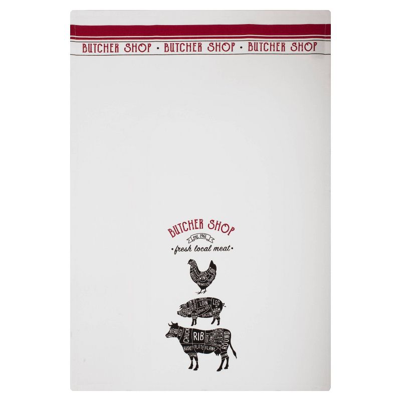 2pk Butcher Shop Kitchen Towel White/Red - MU Kitchen