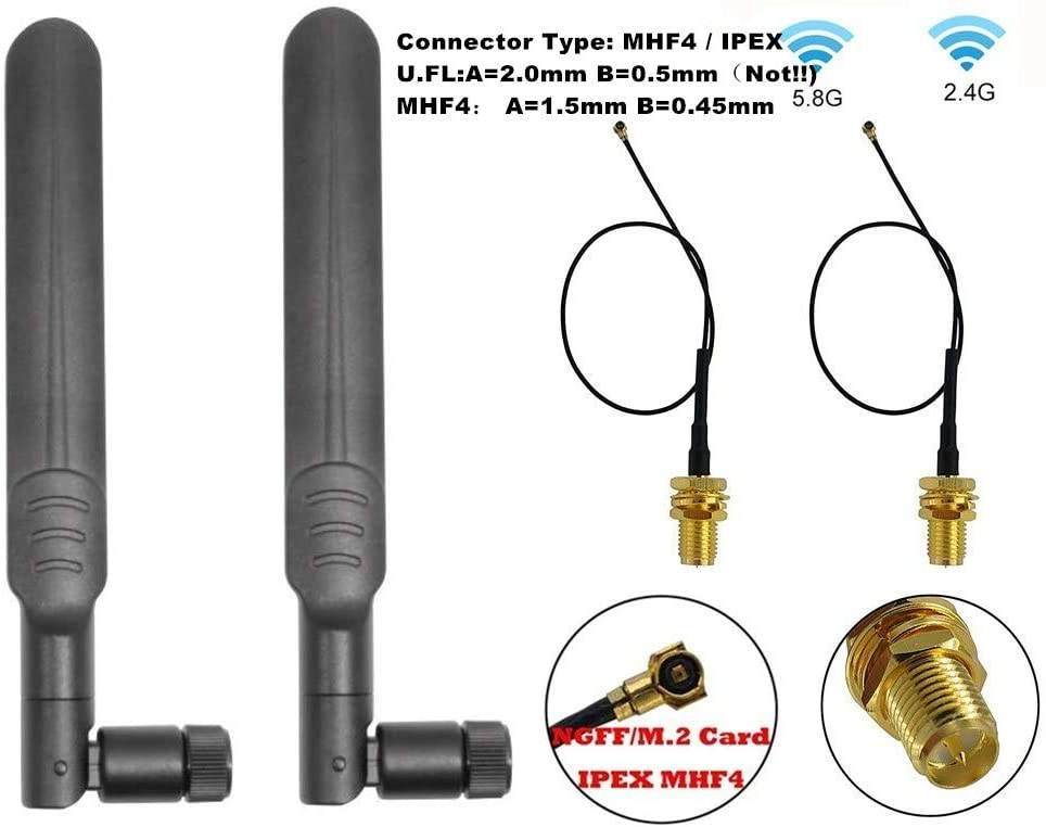 7dBi 2.4GHz 5GHz 5.8G Dual Band WiFi RP-SMA Male High Gain Antenna & MHF4 IPEX 4 to RP SMA Female Cable Antenna for NGFF M.2 IPEX4 MHF4 WiFi Card Wireless Routers PC Repeater Desktop PC FPV UAV Drone