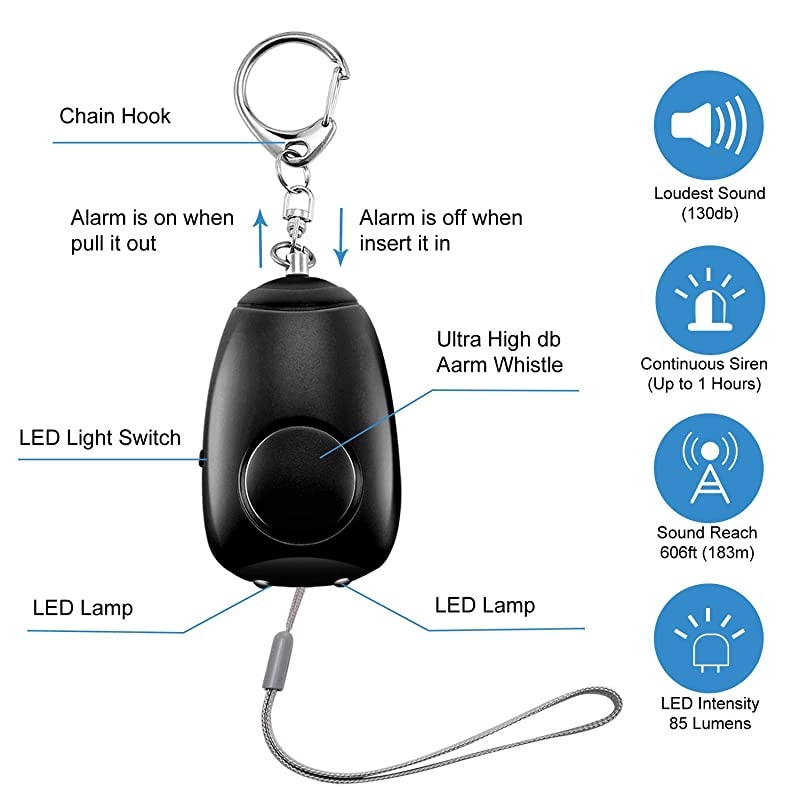Sound Personal Alarm 5 Pack 130DB Siren Song Personal Security Alarm Keychain with LED Lights Emergency ty Self Defense for Women Kids Elderly