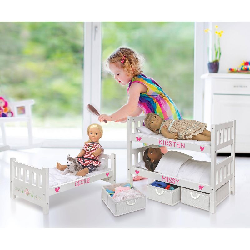 Badger Basket 1-2-3 Convertible Doll Bunk Bed with Bedding and Baskets - White Rose