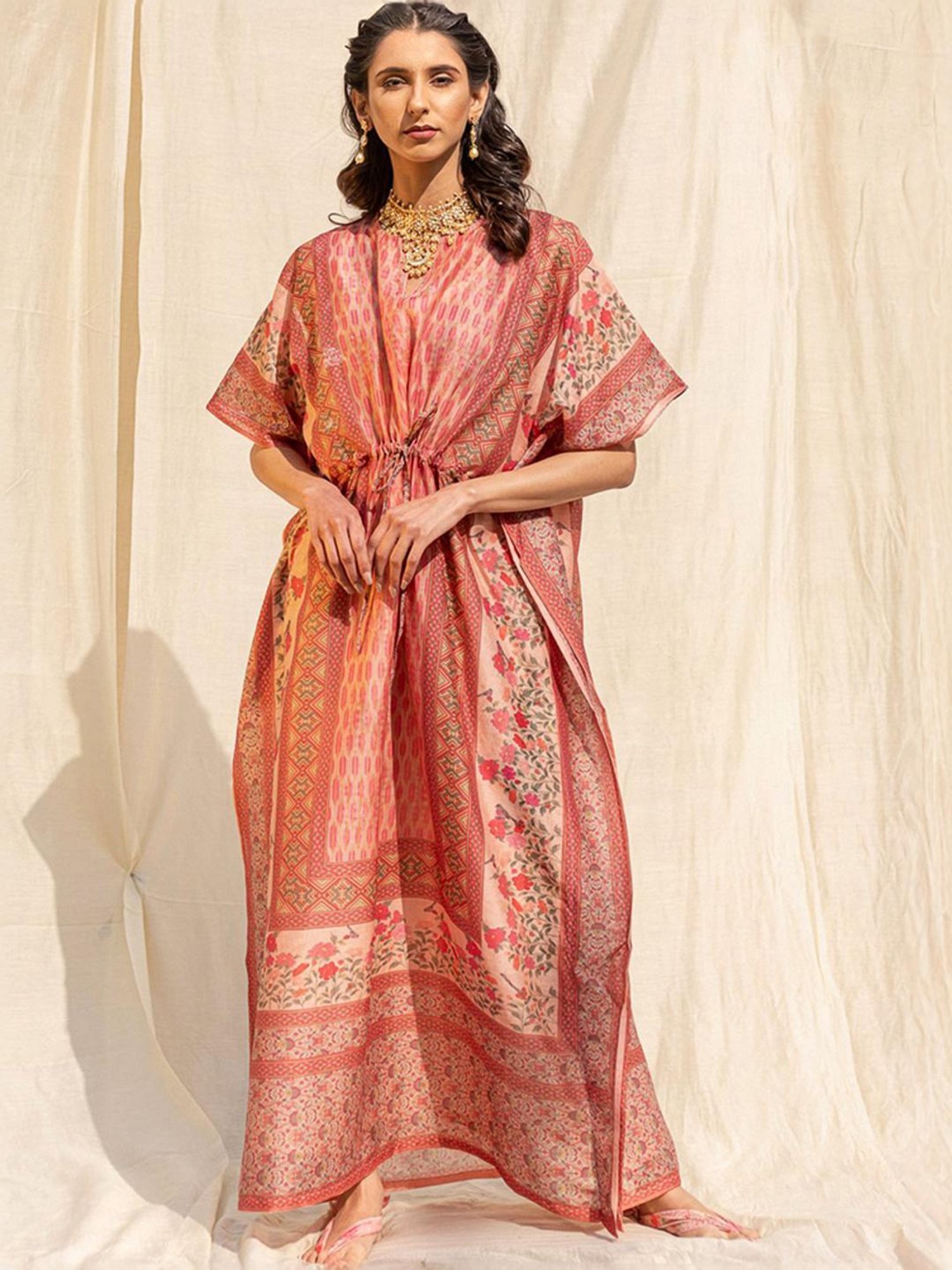 Artagai Beige Co-Ord Set with Notch Collar Kurta and Straight Pants