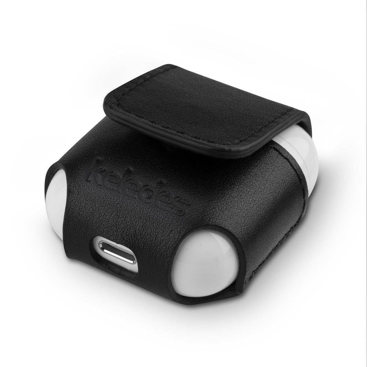 AirPods Case,Apple Airpods Case Keledes AirPods Cover Protector,Premium Genuine Leather Case Flip Cover with Metal Closure Buckle for Apple Wireless Earphone,Black