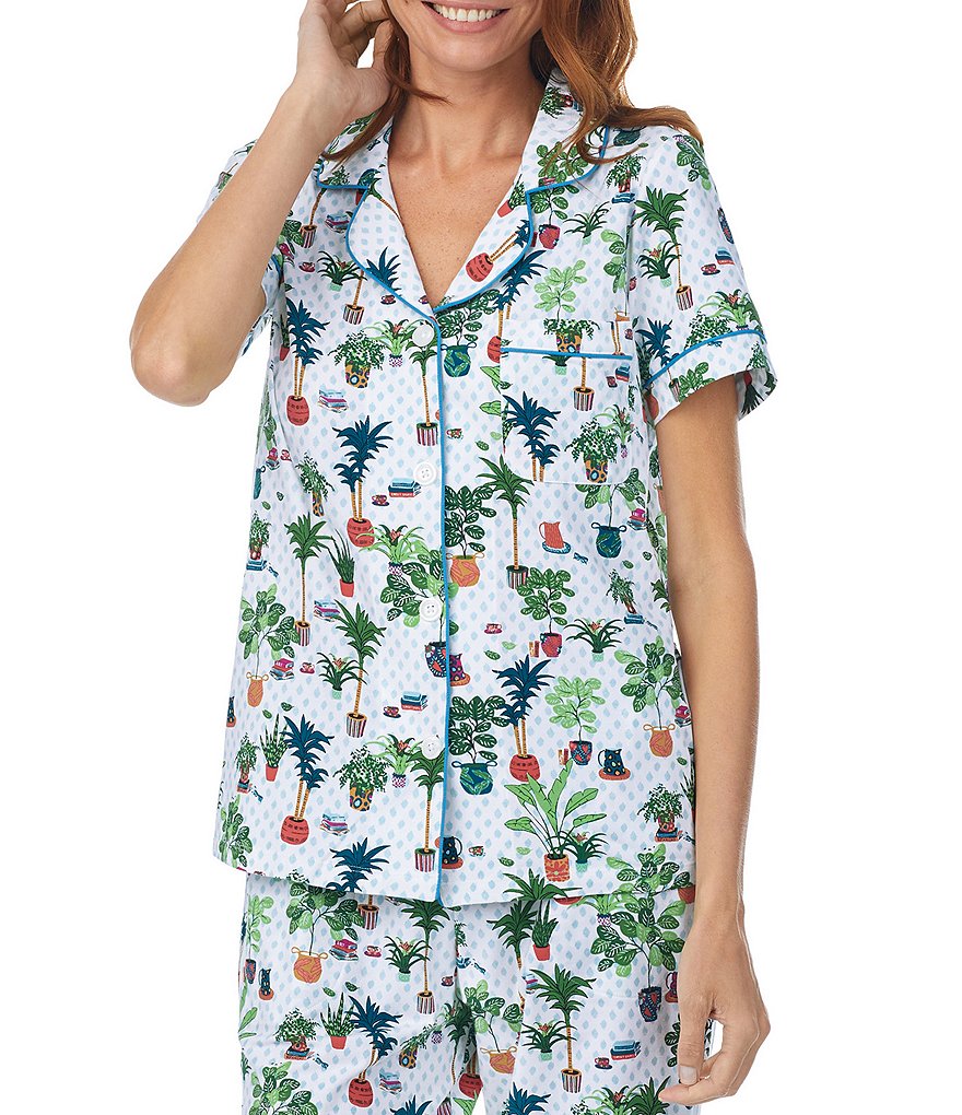 BedHead Pajamas Indoorsy Printed Jersey Knit Short Sleeve Cropped Coordinating Pajama Set
