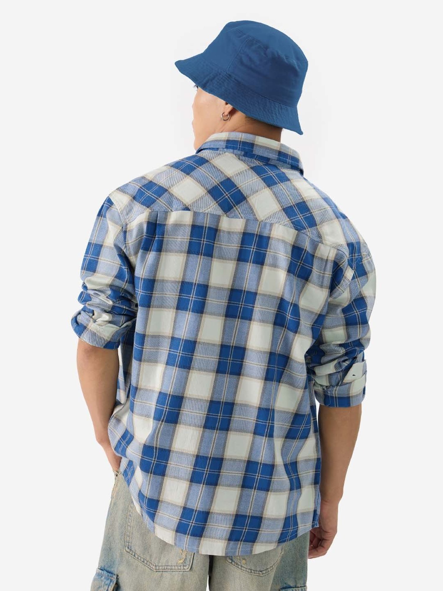 Kuons Avenue Cobalt Blue Slim Fit Denim Shirt