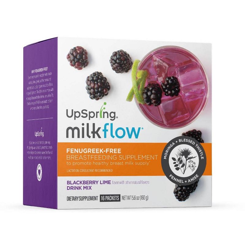 UpSpring Milkflow Fenugreek Free Blackberry Breastfeeding Supplement Drink Mix - 16ct