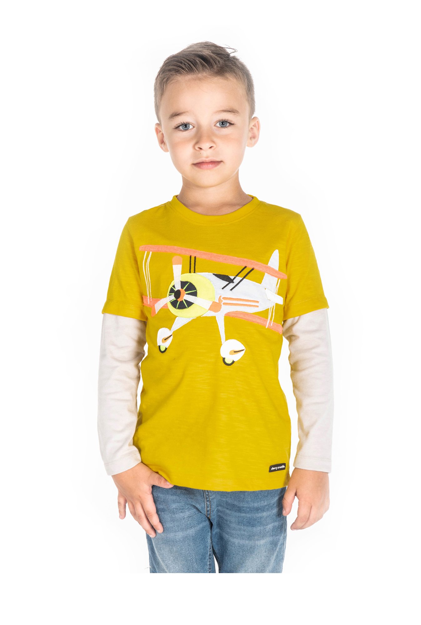 Cherry Crumble By Nitt Hyman Boys Yellow Applique T-Shirt