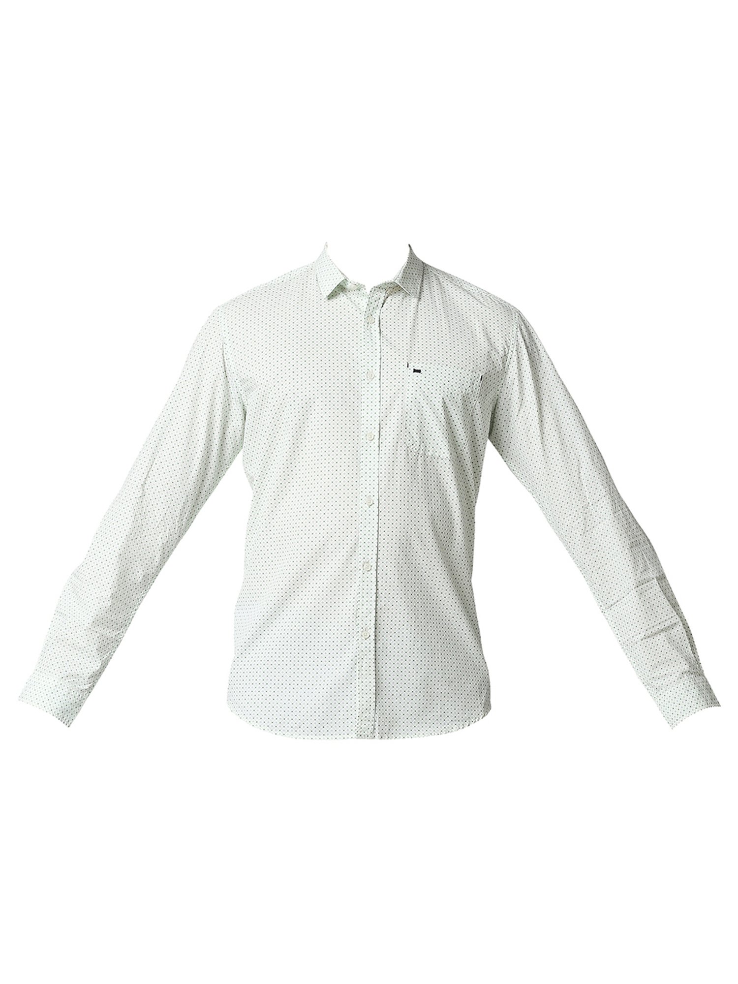 Basics Green Cotton Slim Fit Printed Shirt